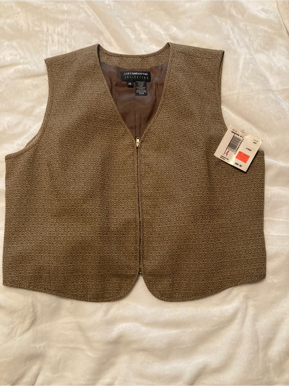 Liz Claiborne Brown Patterned Sleeveless Zip Vest